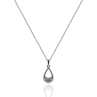 Sterling Silver CZ Teardrop Pendant Necklace (N-1629)