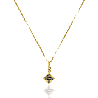 Sterling Silver Gold Vermeil CZ Black MOP Clover Necklace (N-1630-B-G)
