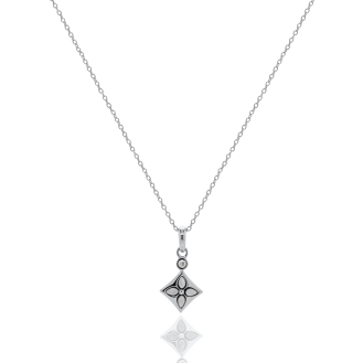 Sterling Silver Rhodium Plated CZ White MOP Clover Necklace (N-1630-W-RH)