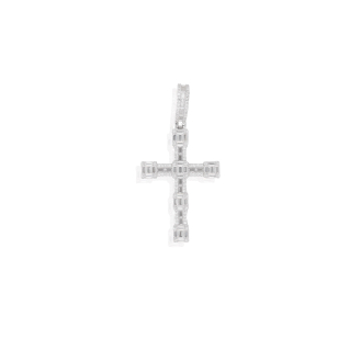 Sterling Silver Rhodium Plated CZ Cross Pendant (P-1515)