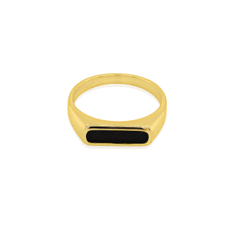 Sterling Silver Gold Vermeil Black Onyx Slim Signet Ring (RM-072)