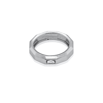 Sterling Silver Rhodium Plated Brushed Faceted Band Ring with Centre CZ Men's Ring (RM-074)