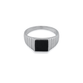 Sterling Silver Rhodium Plated Black Onyx Square Signet Men's Ring (RM-075)