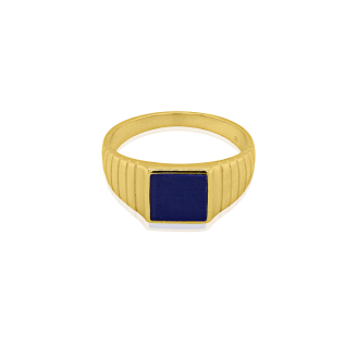 Sterling Silver Gold Vermeil Lapis Square Signet Men's Ring (RM-076)