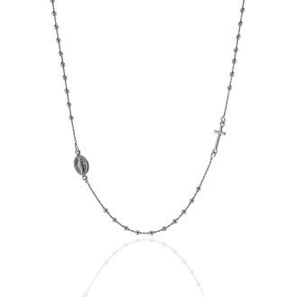 Sterling Silver Rosary Religious Holy Mary Cross Necklace (ROS-1016)