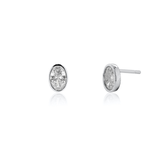 Sterling Silver Bezel Set Oval CZ Stud Earrings (ST-1699)