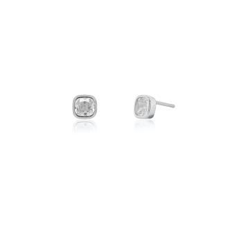 Sterling Silver Bezel Set Rounded Square CZ Stud Earrings (ST-1701)
