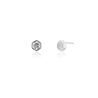 Sterling Silver Bezel Set Hexagon CZ Stud Earrings (ST-1702)