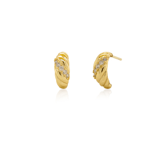 Sterling Silver Gold Vermeil CZ Pave Croissant Stud Earrings (ST-1707)