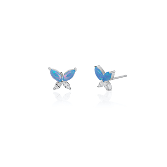 Sterling Silver Blue Opal CZ Butterfly Stud Earrings (ST-1708-BO)