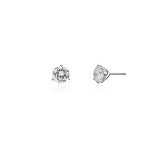 Sterling Silver 3 Prongs 6mm Round CZ Martini Stud Earrings (ST-1714)