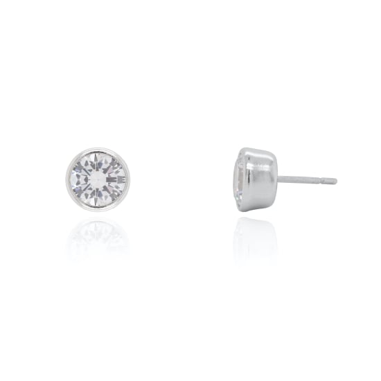 Sterling Silver CZ Stud Earrings Round Bezel 8mm (ST-1015-8)